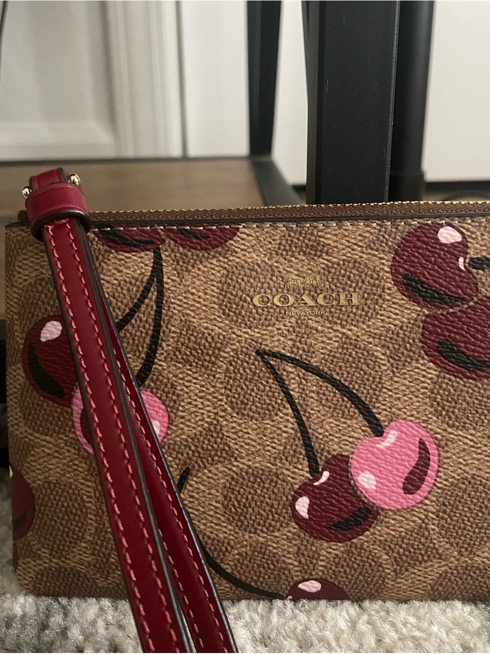 Coach Cherry Print Signature Canvas Wristlet
